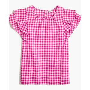 J. Crew Gingham Flutter Sleeve Top Pink/White Sz Medium